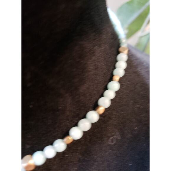 Beaded Choker Necklace Gold Wire Wrapped Natural Turquoise Blue Stone Boho - Picture 4 of 6